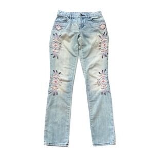 Gap Kids Jeans Girls Blue Embroidered Super Skinny Boho Denim SIZE 14